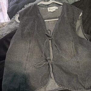 No Boundaries Dark Gray Denim Vest with Tie Front